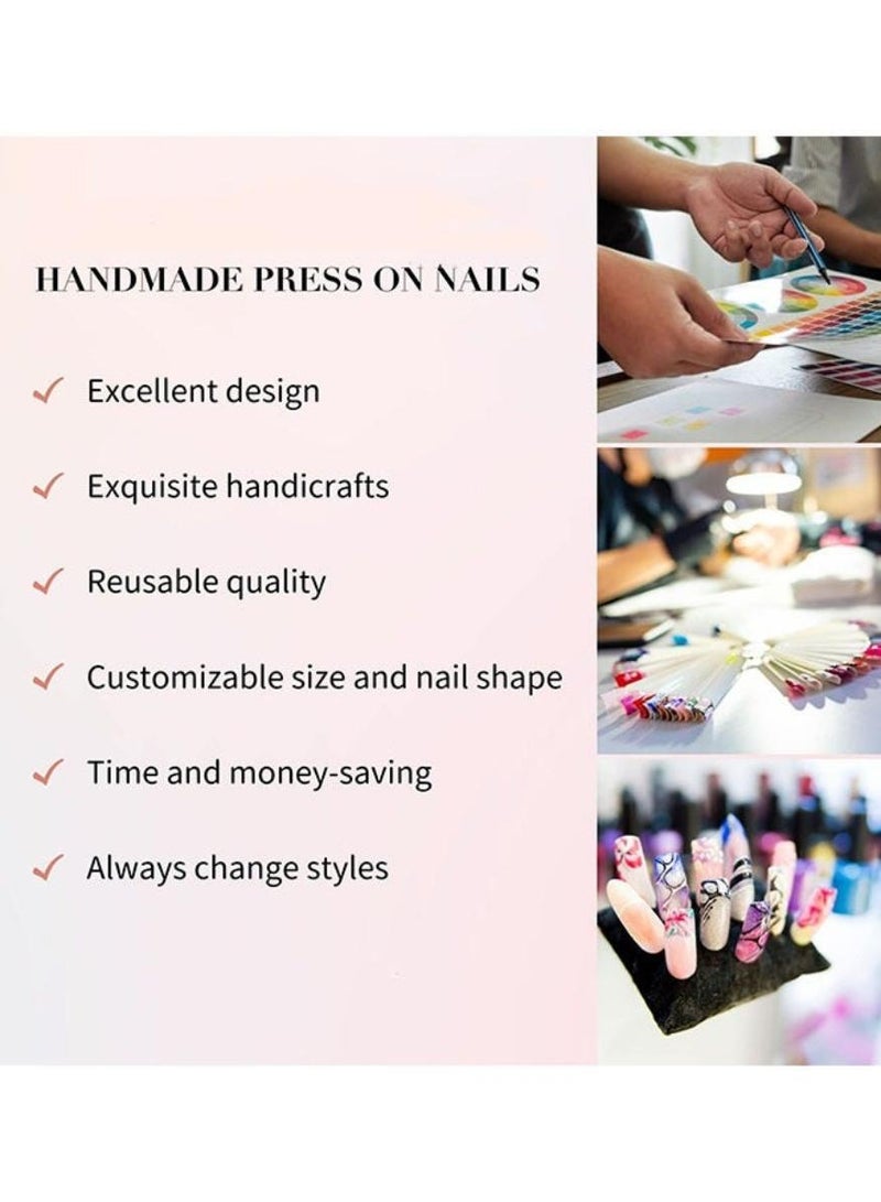 MARYA Aurora French Press On Nails, Short Square Nude Pink Glossy Artificial Nails, 3D White Butterfly and Pearl Decor Reusable Nail Kit for Women - Image 5